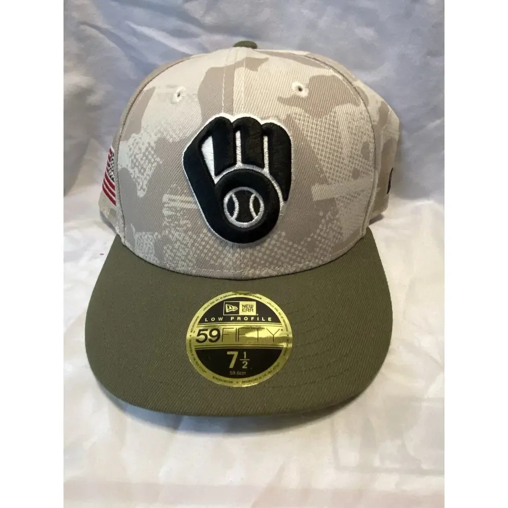 New Era 59FIFTY Milwaukee Brewers Armed Forces Camo Fitted Hat 7 1/2 MLB